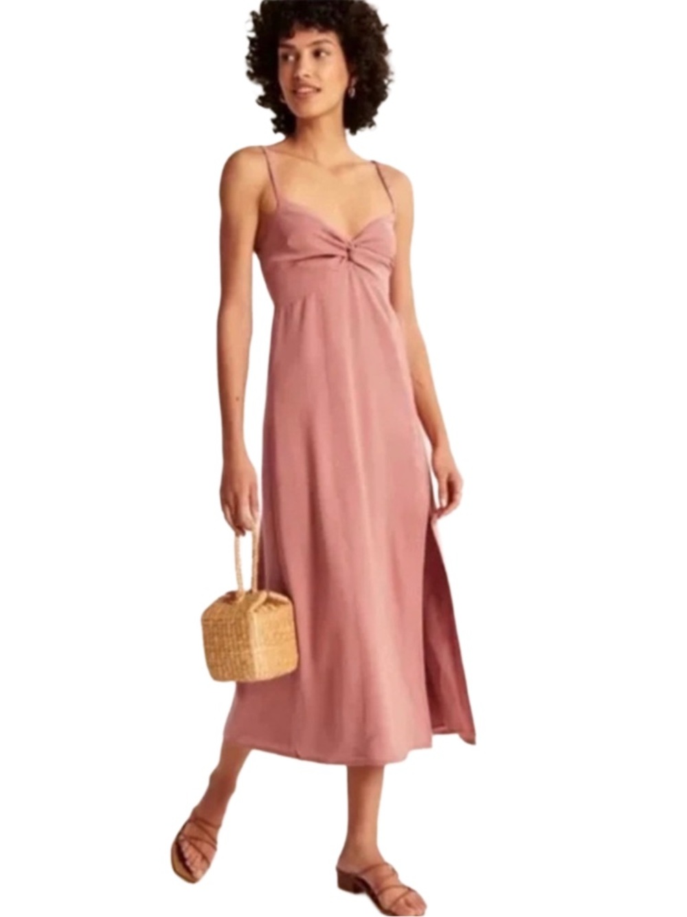 Abercrombie & Fitch Mauve Midi Pink Dress Slit Lined Stretch Back Romantic Small - Picture 3 of 15